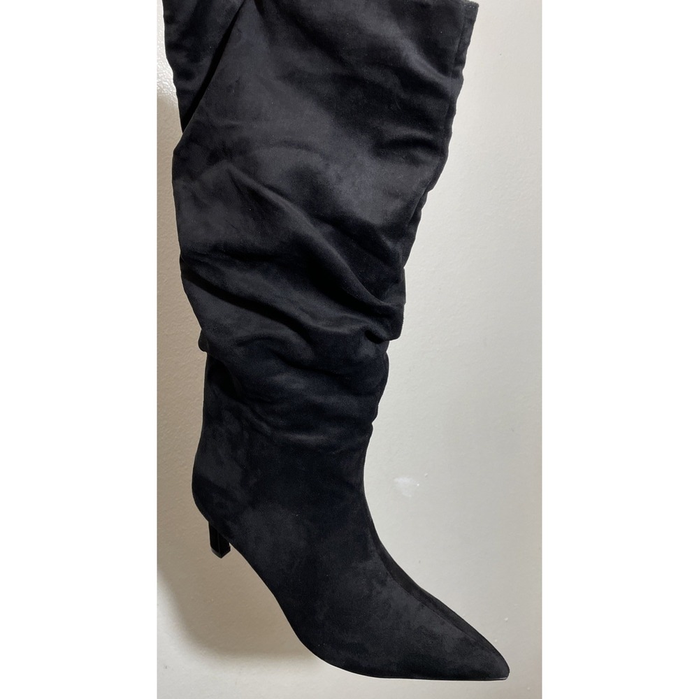 Black Slouchy Boots Kitten Heel Retro Edgy Cozy Size 11 Wide Knee Chic New